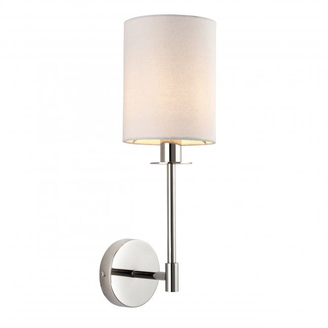 GABLE Wall Light in Bright Nickel with Vintage White Fabric Shade