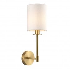 GABLE Wall Light in Satin Brass with Vintage White Fabric Shade