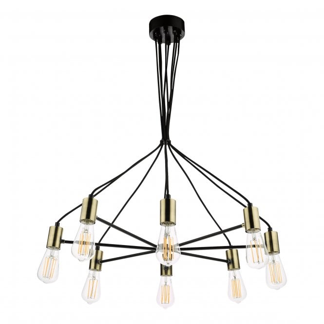 GABRIEL Industrial Bare Bulb Ceiling Pendant | 6 Light | Satin Black with Antique Gold