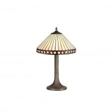 GATSBY 1 Light Tree Like Table Lamp E27 With 30cm Tiffany Shade, Amber/Cream/Crystal Aged Brass