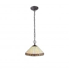 GATSBY 2 Light Downlighter Pendant E27 With 30cm Tiffany Shade, Amber Cream Crystal Aged Brass