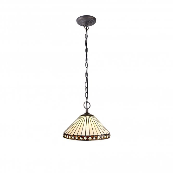 GATSBY 2 Light Downlighter Pendant E27 With 30cm Tiffany Shade, Amber Cream Crystal Aged Brass