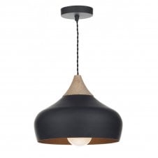 GAUCHO black & wood effect ceiling pendant