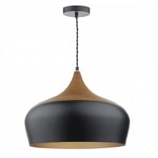 GAUCHO contemporary matt black and wooden effect ceiling pendant (large)