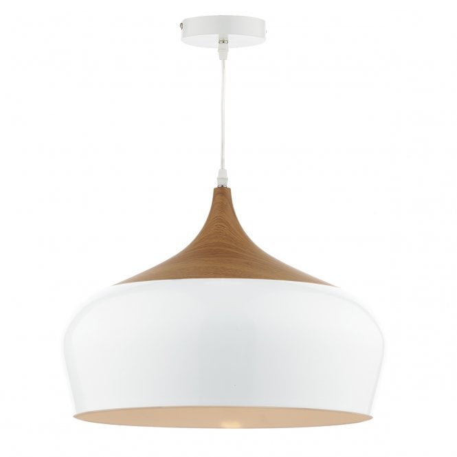 GAUCHO large white & wood effect Scandi style ceiling pendant