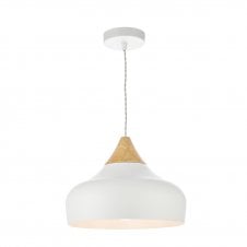 Contemporary White & Wood Coloured Ceiling Pendant Light - Class 2