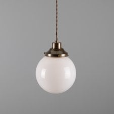 GENTRY 20cm Opal Globe Pendant Light in Antique Brass