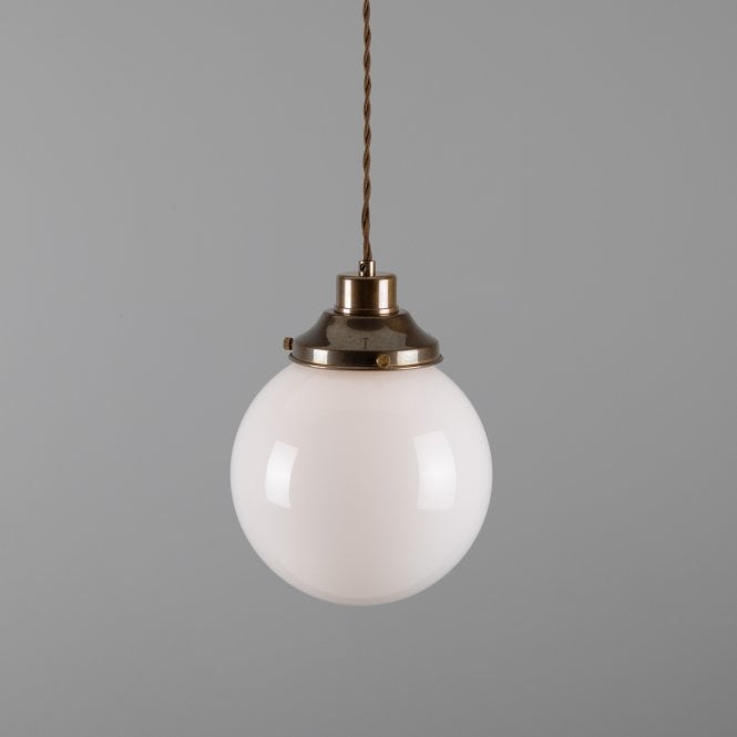 GENTRY 20cm Opal Globe Pendant Light in Antique Brass