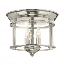 traditional polished nickel flush ceiling light with seeded glass shade