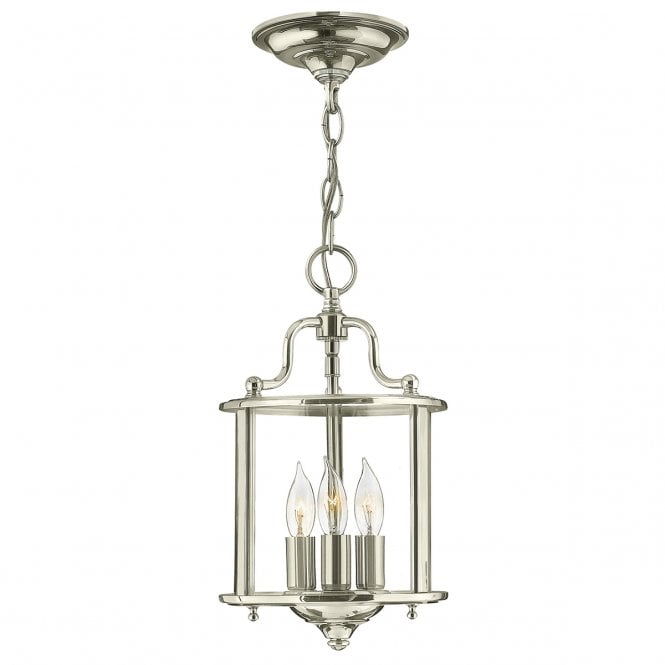 GENTRY 3 Light Small Lantern Pendant Light in Modern Polished Nickel