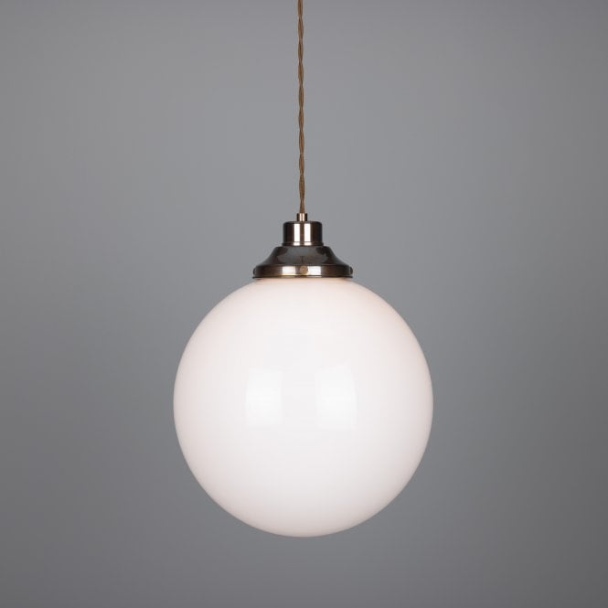 GENTRY opal globe ceiling pendant light with antique brass suspension