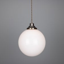 GENTRY opal globe ceiling pendant light with antique brass suspension