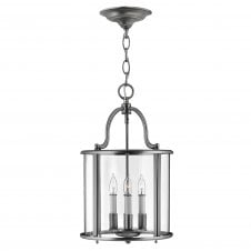 traditional large lantern ceiling pendant in pewter with clear glass panels