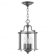 traditional lantern ceiling pendant in pewter with clear glass panels
