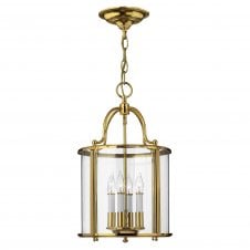 traditional large lantern ceiling pendant in polished brass with clear glass panels