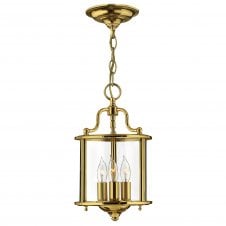 traditional lantern ceiling pendant in polished brass with clear glass panels