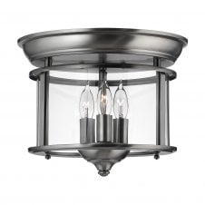 traditional pewter flush ceiling light with seeded glass shade