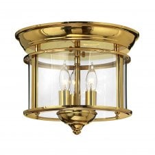 traditional polished brass flush ceiling light with seeded glass shade