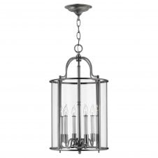 traditional large lantern ceiling pendant in pewter with clear glass panels