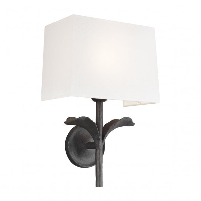 GEORGIA floral aged iron finish wall light with white linen shade