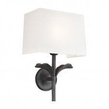 GEORGIA floral aged iron finish wall light with white linen shade