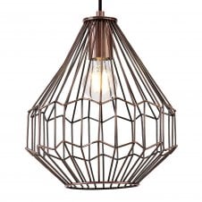 GEOWIRE Tall Diamond Ceiling Pendant in Antique Copper, Black Contrast Cable.