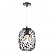 matt black ceiling pendant with black confetti glass shade