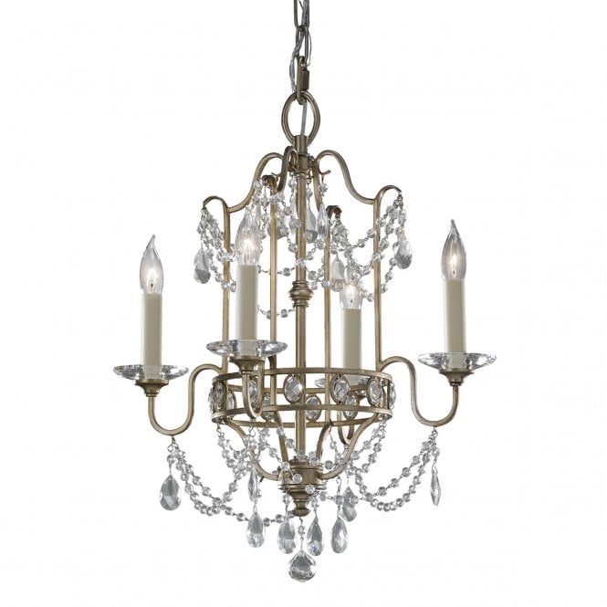 GIANNA 4 light gilded silver and crystal dual mount chandelier
