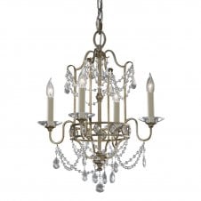 gilded silver and crystal 4 light chandelier