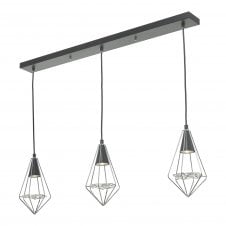 GIANNI 3 light black and chrome cage ceiling pendant bar with glass detail