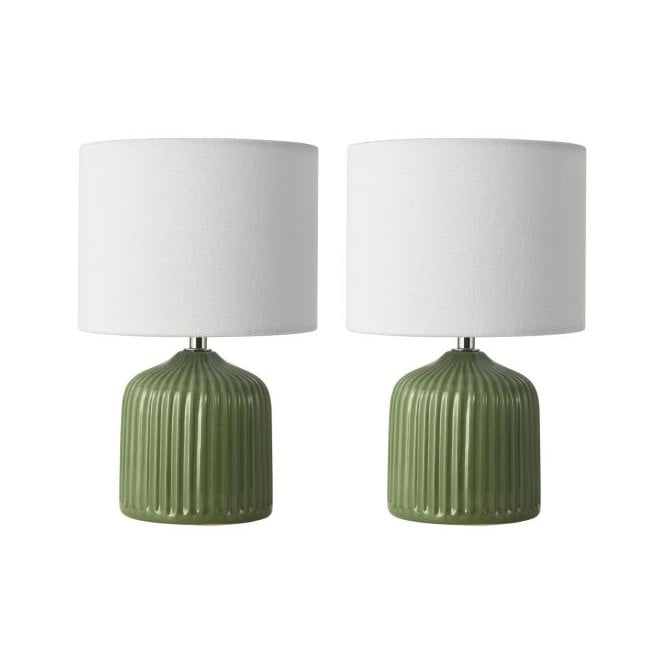 Gigi Green Ceramic Table Lamp with White Linen Shade - Twin Pack