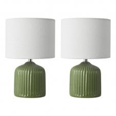 Gigi Green Ceramic Table Lamp with White Linen Shade - Twin Pack