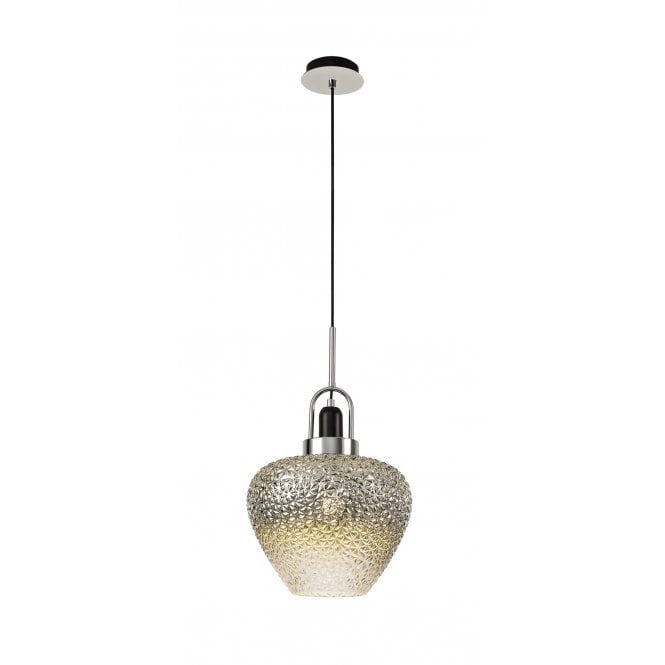GLITZ 1 x E27 Ceiling Pendant Smoke Glass & Clear/Polished Chrome