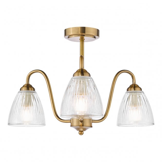 Glynis 3 Light Semi-Flush in Antique Bronze with Ribbed Glass Shades