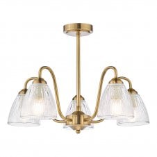 antique bronze 5 light celling light with ribbed class shades