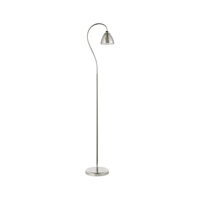 Glynis Floor Lamp in Polished Nickel with Smoked Ribbed Glass Shade