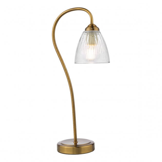 Glynis Table Lamp in Antique Bronze with Ribbed Glass Shade