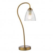 antique bronze table lamp with ribbed glass shade