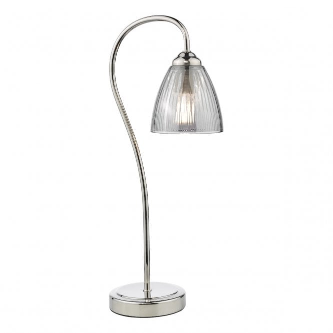 Glynis Table Lamp in Polished Nickel with Smoked Ribbed Glass Shade