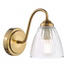 antique bronze swan neck wall light with ribbed glass shade