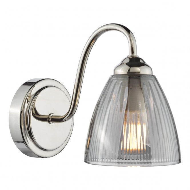 Glynis Wall Light in Polished Nickel with Smoked Ribbed Glass Shade