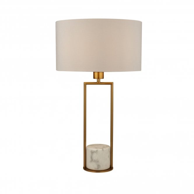 GOLD Table Lamp With White Marble Base And White Drum Shade