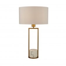 GOLD Table Lamp With White Marble Base And White Drum Shade