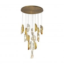 GOLDSWATHE 21 Light G9 Ceiling Pendant Cluster Brass/Copper & Cognac Glass