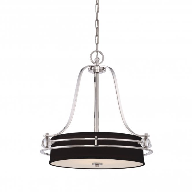 GOTHAM contemporary ceiling pendant in imperial silver with round black shade and opal glass diffuser