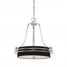modern ceiling pendant in silver with black round shade and opal diffuser
