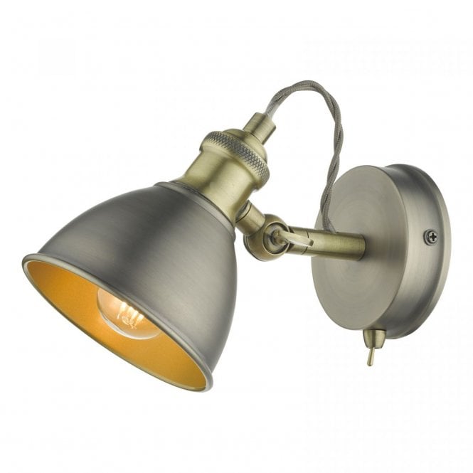 GOVERNOR Single Spotlight Antique Chrome Antique Brass Adjustable Shade, Switched