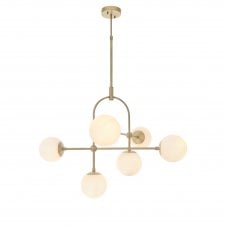 GRACE 6 Light Ceiling Pendant in Antique Brass with Opal Glass