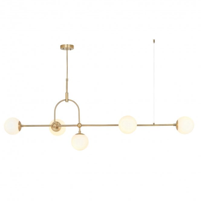 GRACE Linear Ceiling Pendant in Antique Brass with Opal Glass