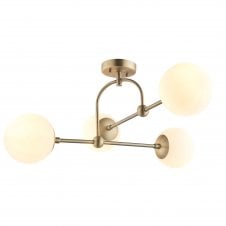 GRACE Semi-Flush Ceiling Light in Antique Brass with Opal Glass